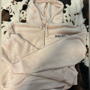 Pink Fuzzy “Baby Girl” Cropped Hoodie